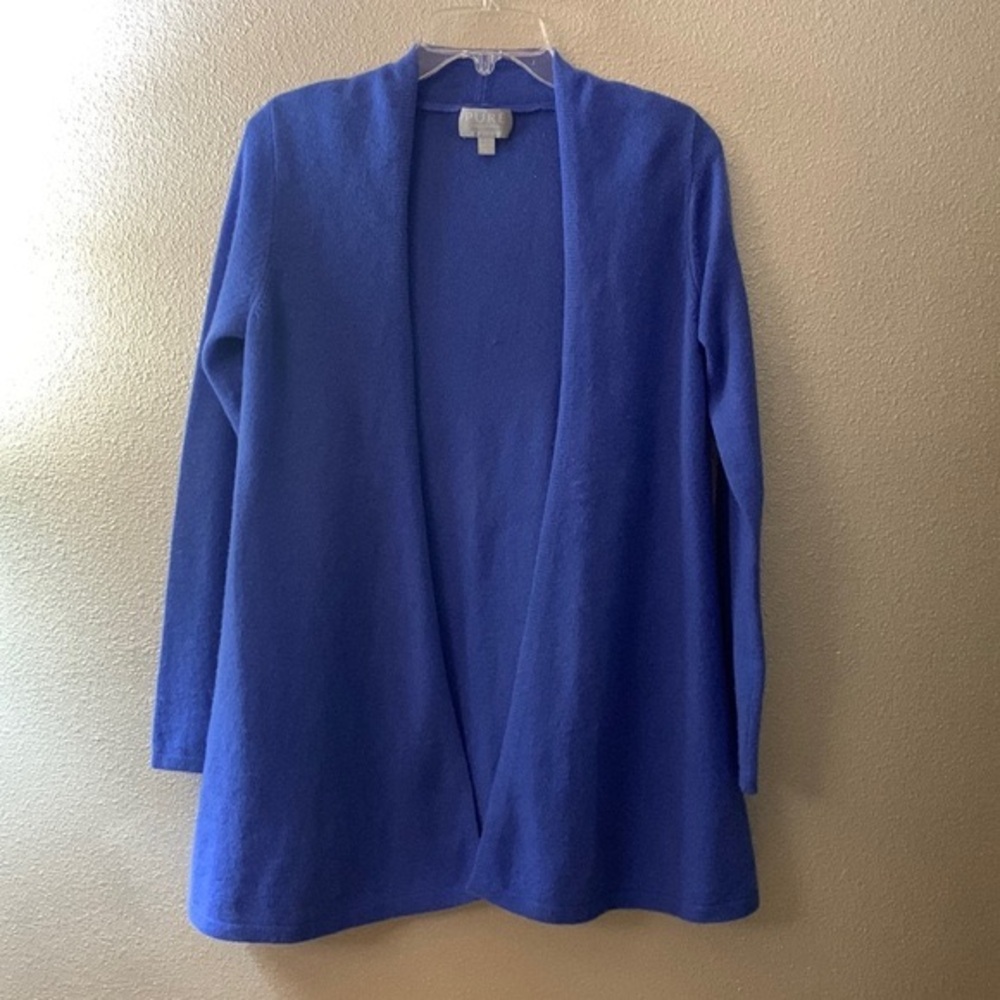 PURE Collection Cashmere Swing Open Cardigan in Blue Long Sleeve Women’s sz S